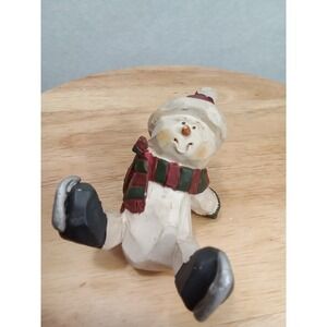 Snowman Figurine falling ice skating white and red 4"x3"x3"